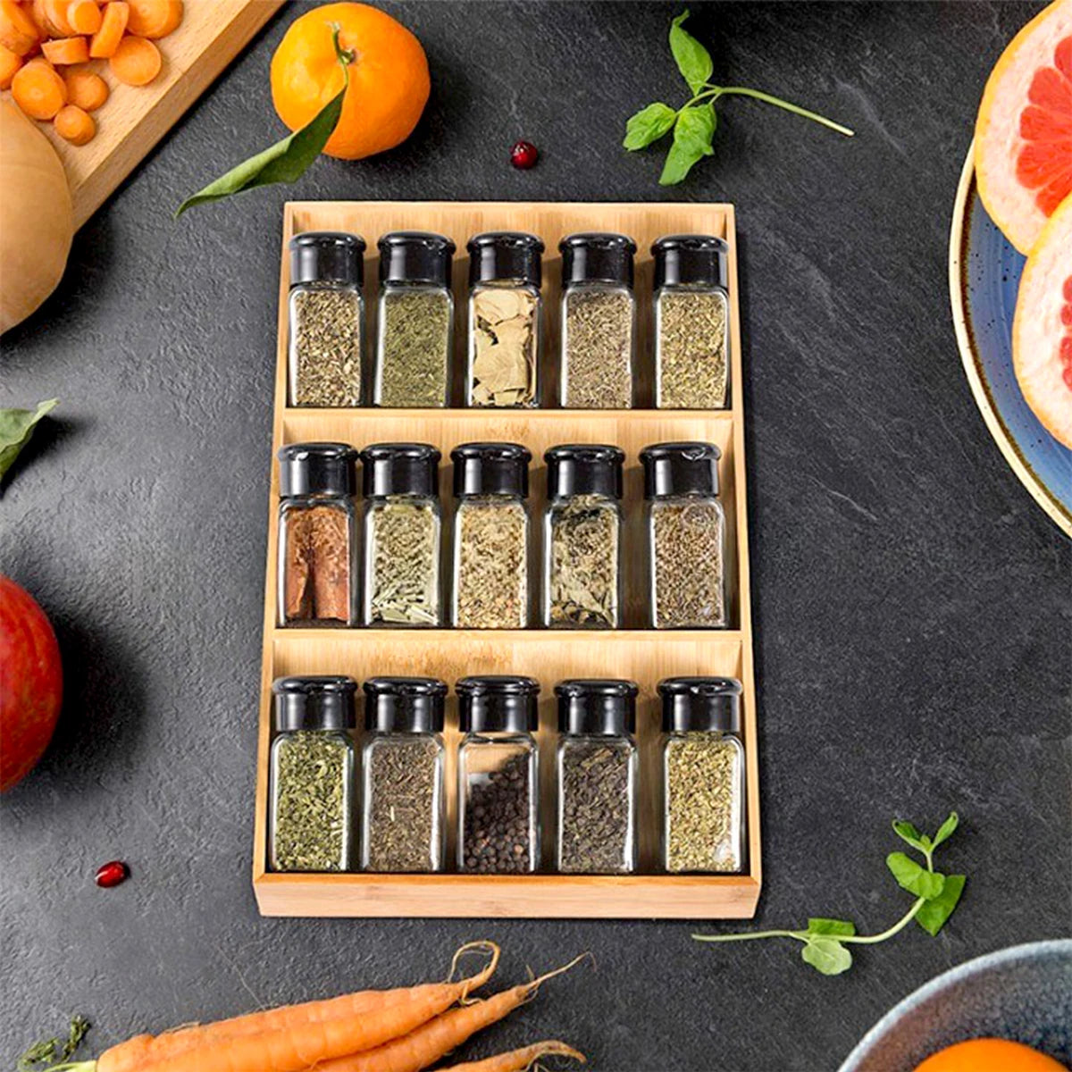 Bamboo 3-Tier Countertop Spice Rack & Kitchen Drawer Organiser