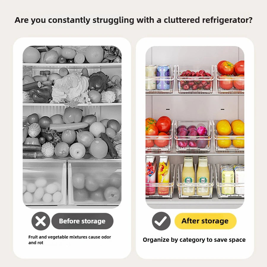 Clear Fridge Organiser Bin | Refrigerator Storage Container for Fruit, Veg, Food & Drinks