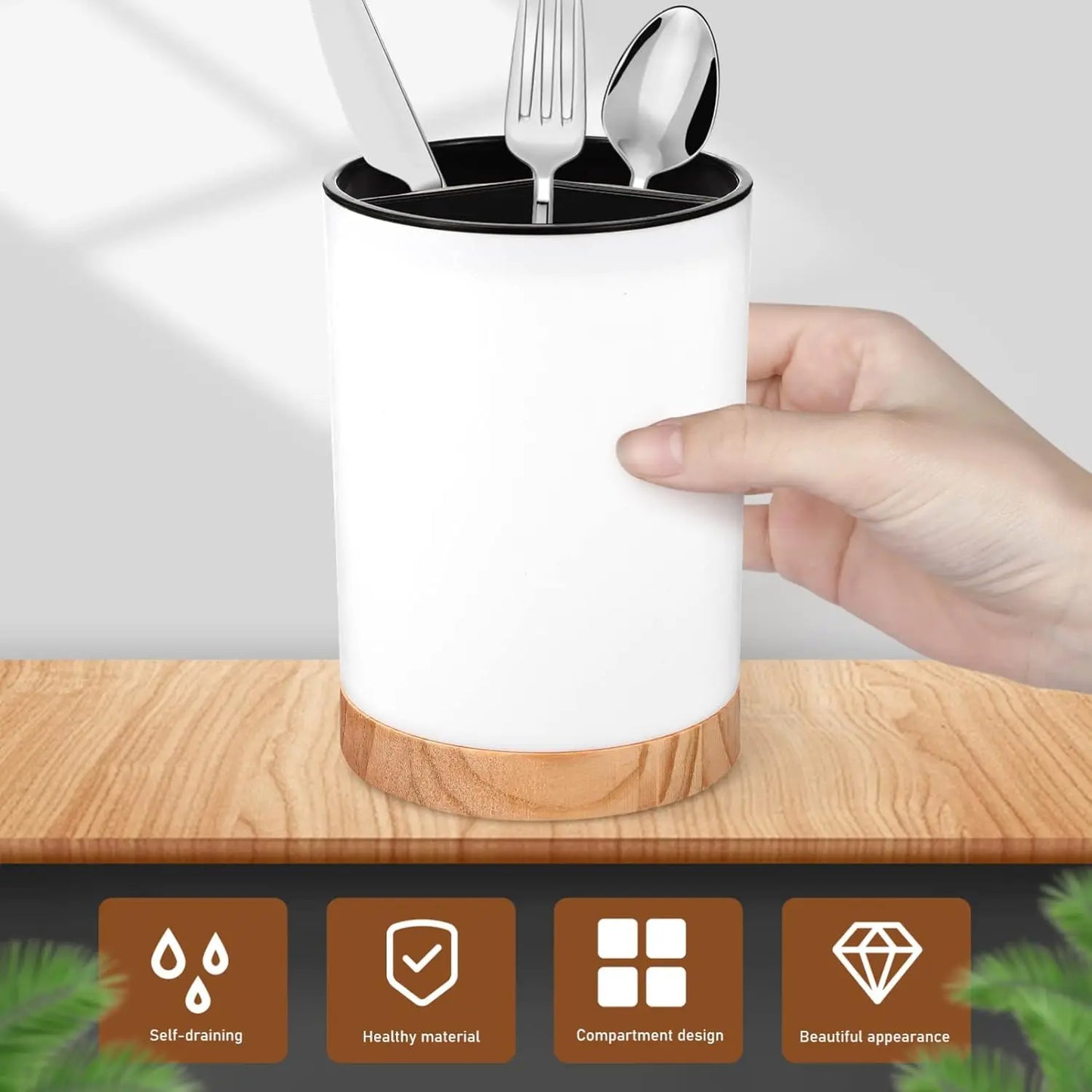 Countertop Kitchen Utensil Holder with Drainage | Spoon, Chopstick & Cutlery Organiser