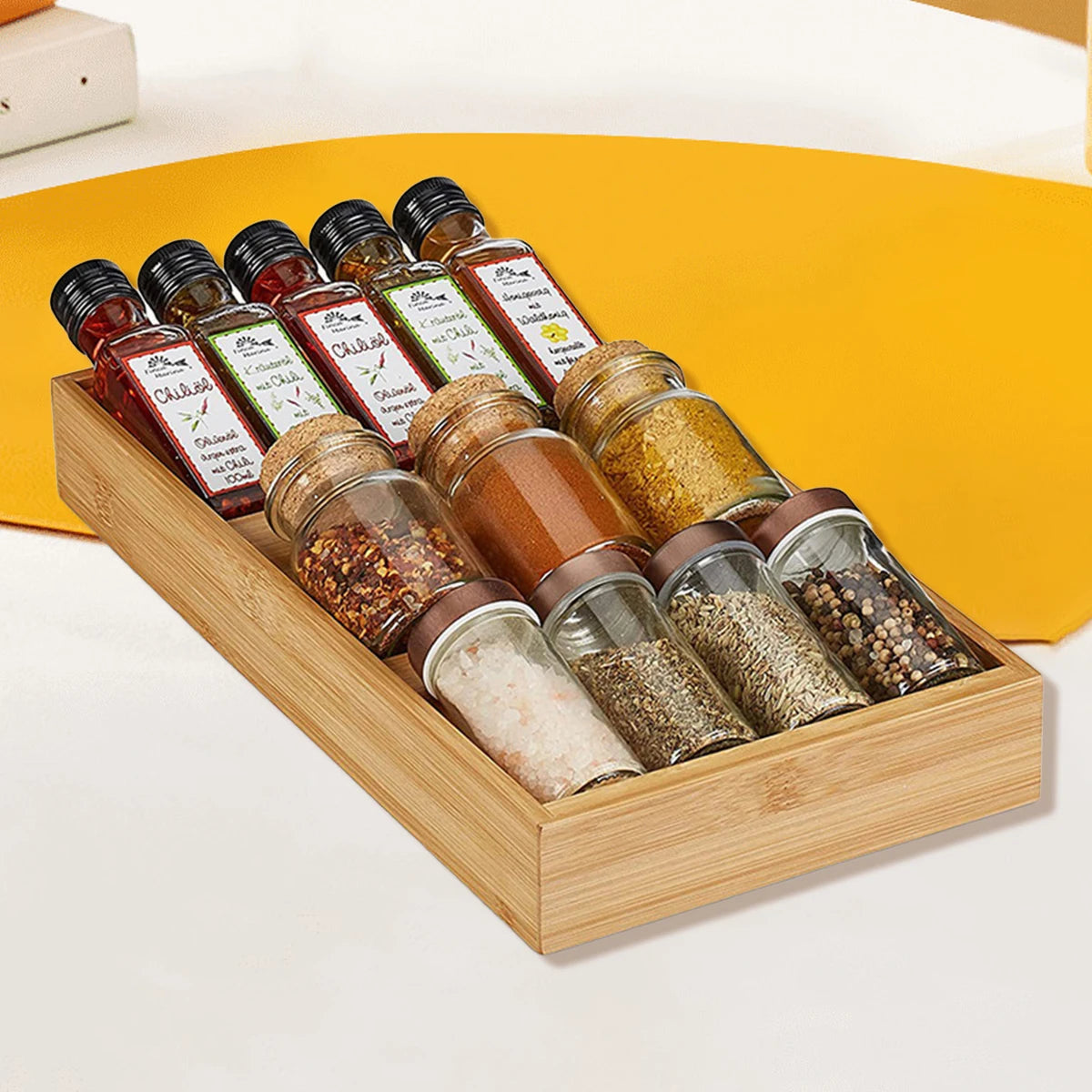 Bamboo 3-Tier Countertop Spice Rack & Kitchen Drawer Organiser