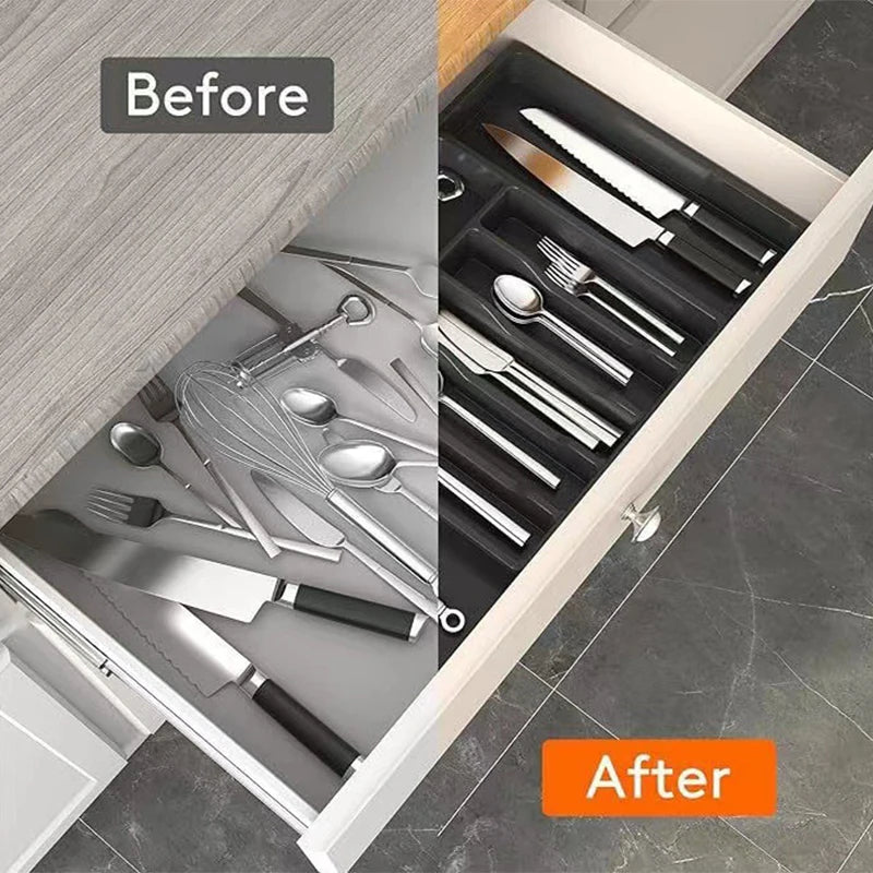 Acrylic Adjustable Cutlery Drawer Organiser with Dividers | Spoon & Knife Tray