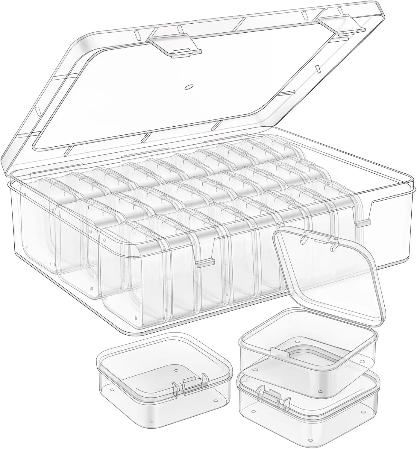 Mini Clear Compartment Storage Box with Hinged Lid | Beads, Jewellery & Small Parts Organiser