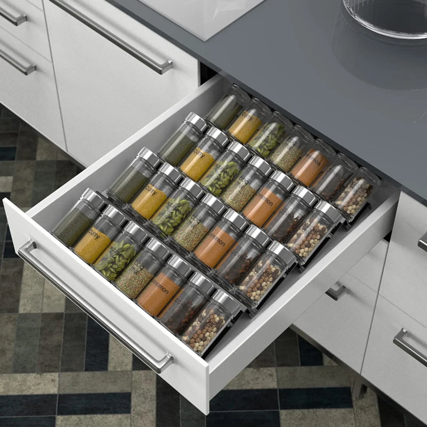 Acrylic Spice Drawer Organiser Tray | Expandable Seasoning Rack | 1, 2 or 4 Pack