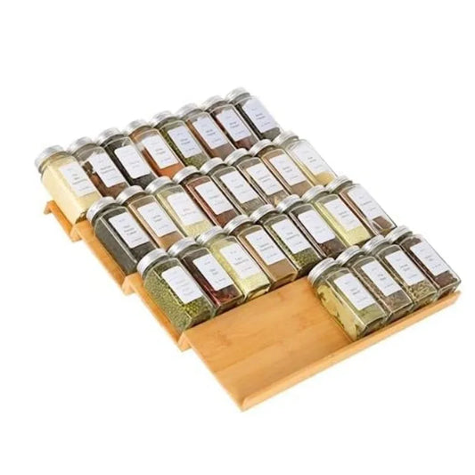 Bamboo Spice Rack Tray | Adjustable Multi-Layer Kitchen Countertop & Drawer Organiser