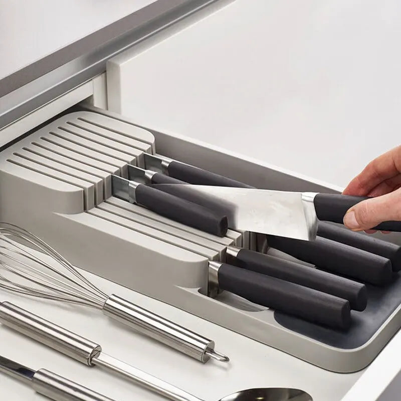 Kitchen Drawer Cutlery Storage Tray | Knife, Spoon, Fork & Spice Bottle Organiser