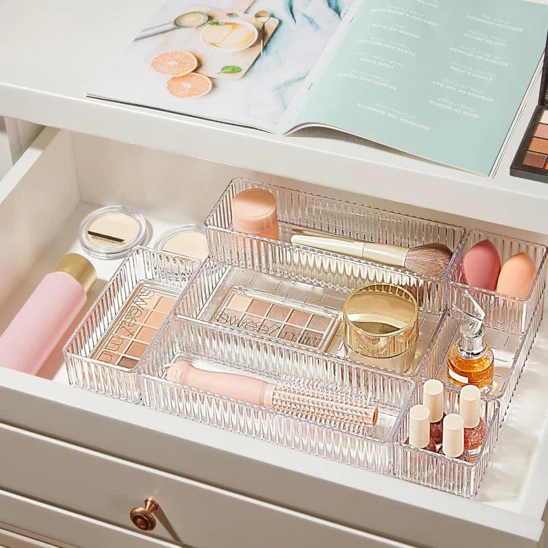 Clear Plastic Drawer Organiser Set | Bathroom, Kitchen, Makeup & Desk Storage Bins