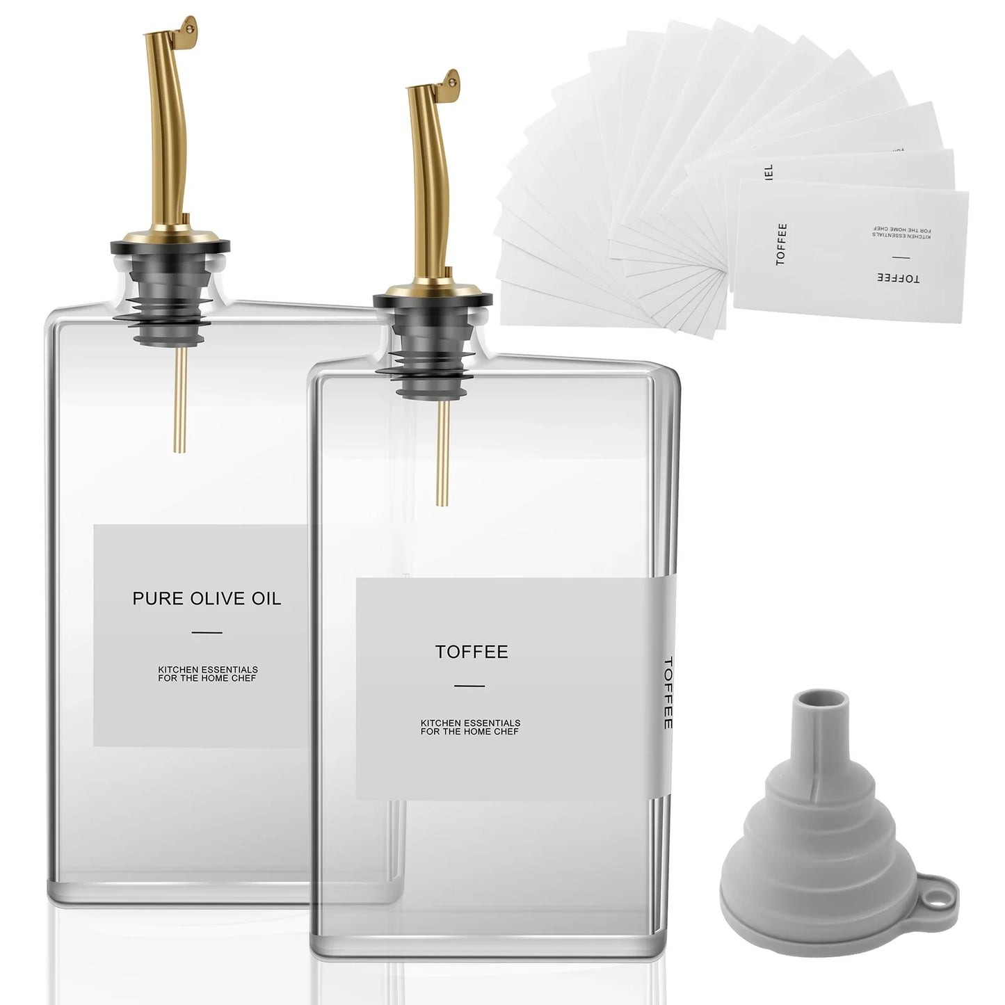 Glass Olive Oil Dispenser Bottles 350ml | Set of 2 with Precision Nozzle & Labels