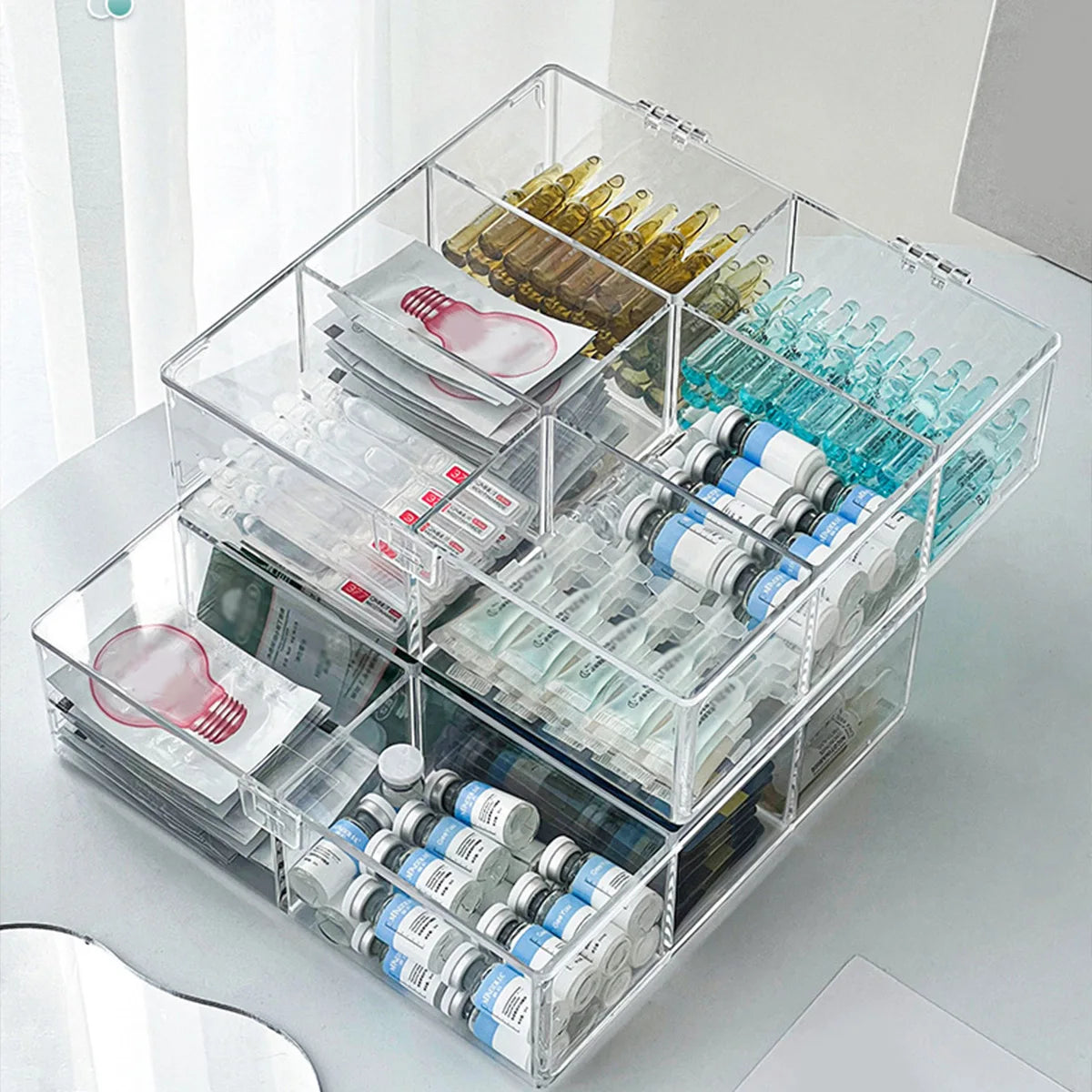 Clear 6-Grid Cosmetics & Jewellery Storage Box | Desktop Vanity & Dressing Table Organiser