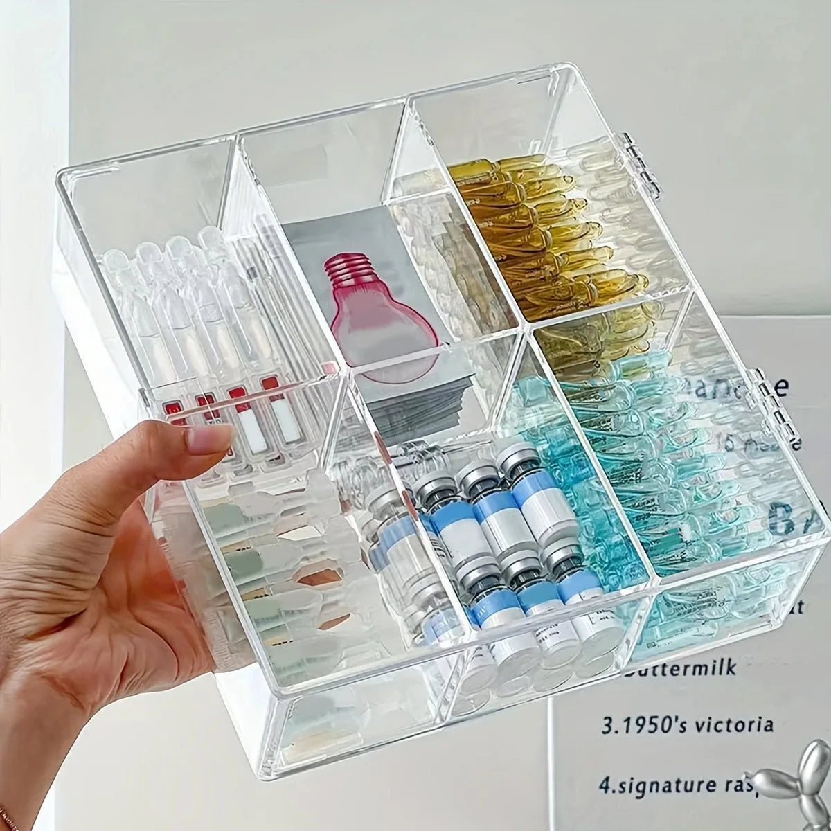 Clear 6-Grid Cosmetics & Jewellery Storage Box | Desktop Vanity & Dressing Table Organiser
