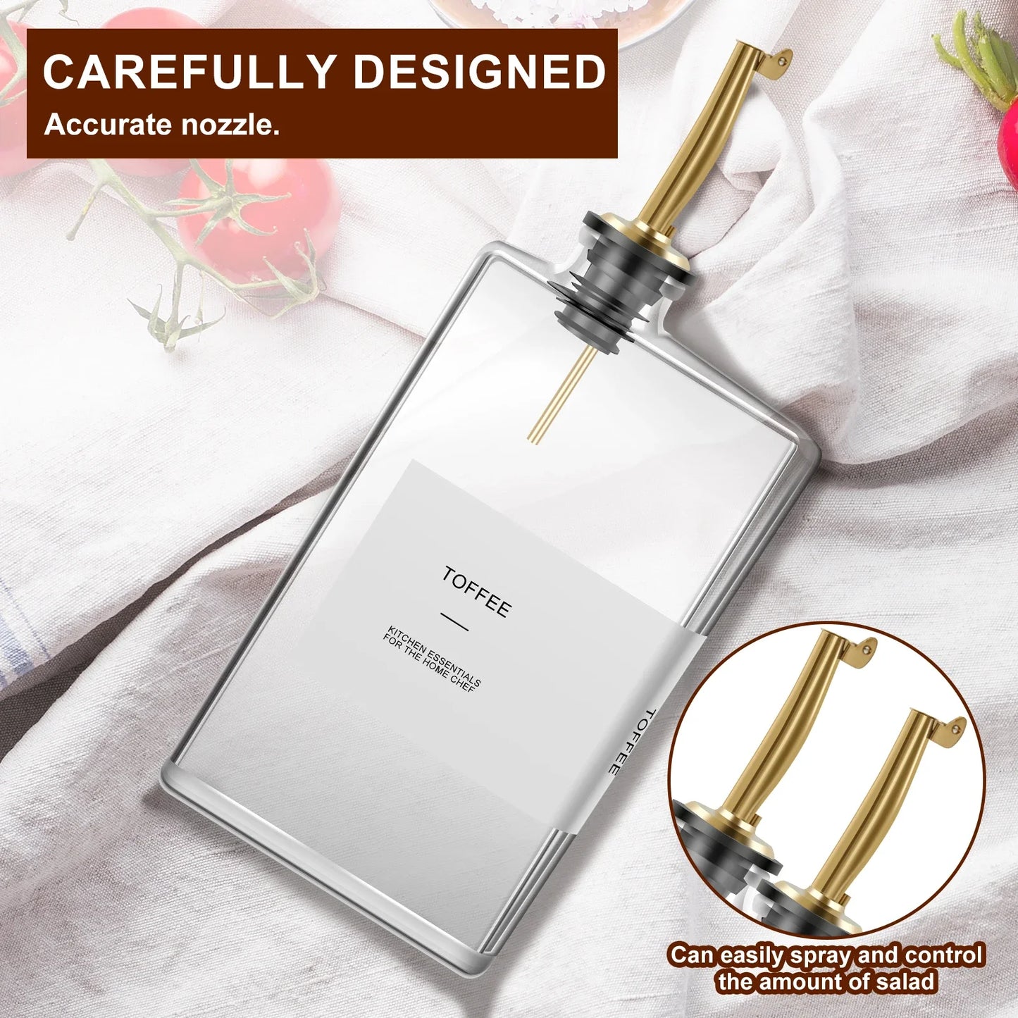 Glass Olive Oil Dispenser Bottles 350ml | Set of 2 with Precision Nozzle & Labels