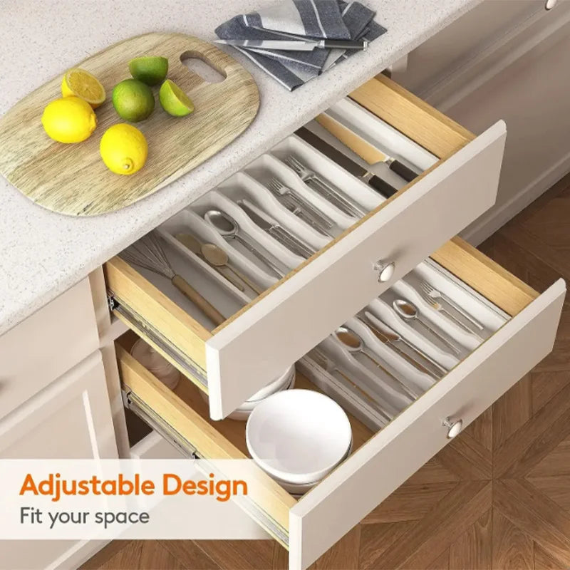 Acrylic Adjustable Cutlery Drawer Organiser with Dividers | Spoon & Knife Tray