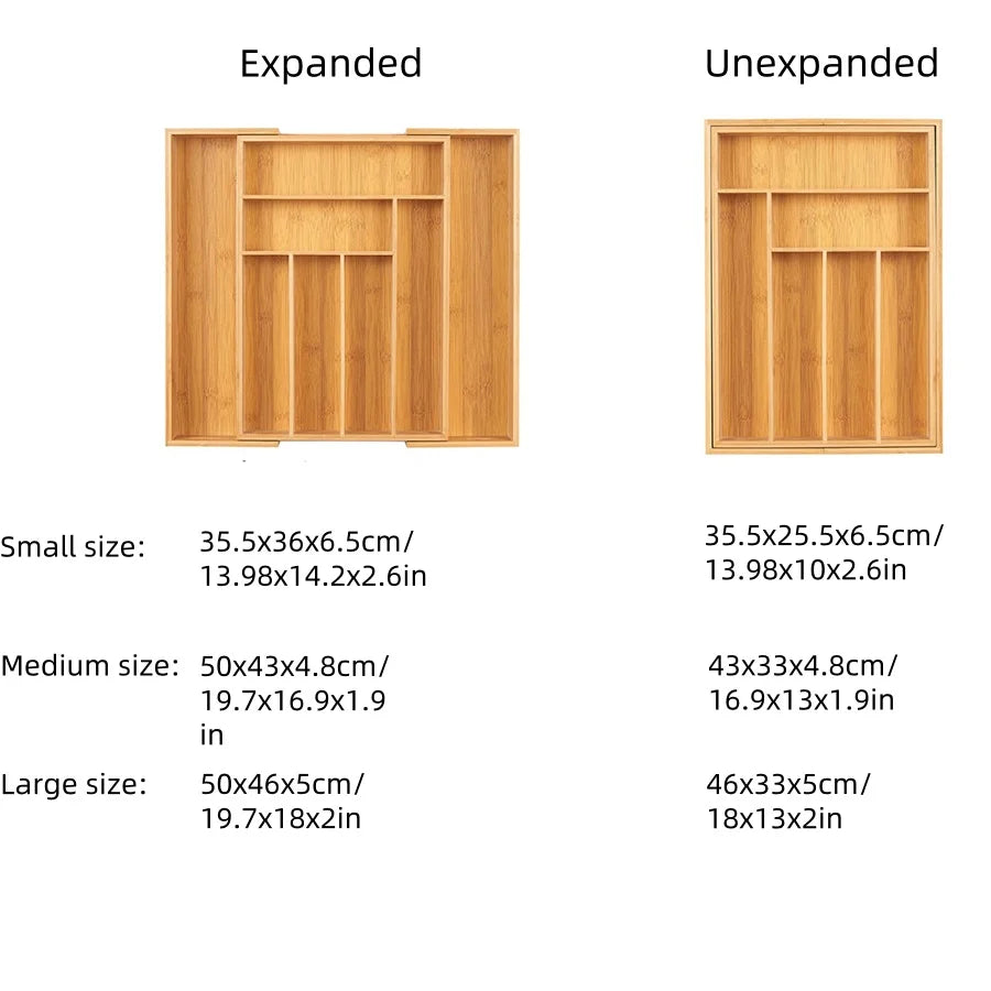 Bamboo Expandable Silverware & Cutlery Drawer Organiser | Adjustable Kitchen Utensil Tray