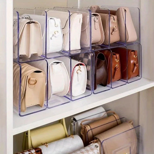 Clear Acrylic Handbag Organiser with Customisable Dividers | Transparent Modular Shelf