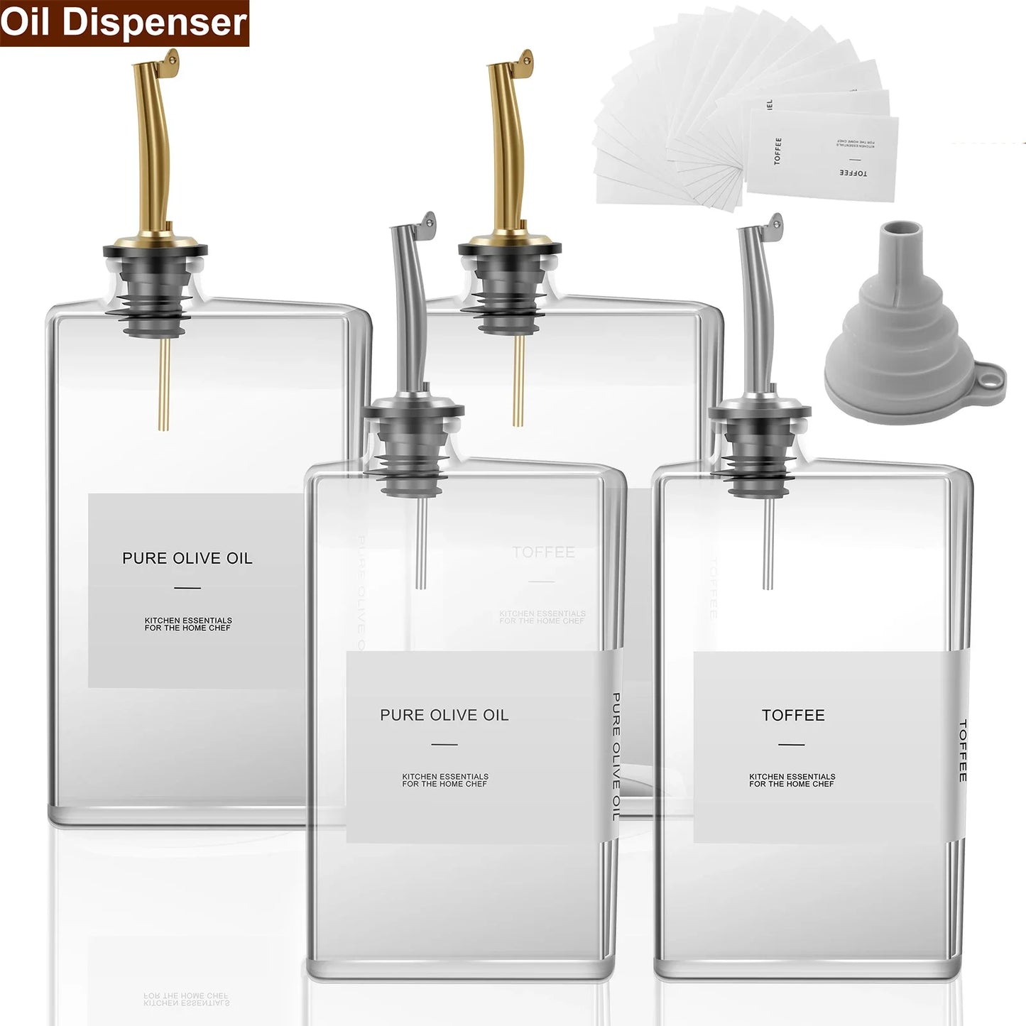 Glass Olive Oil Dispenser Bottles 350ml | Set of 2 with Precision Nozzle & Labels