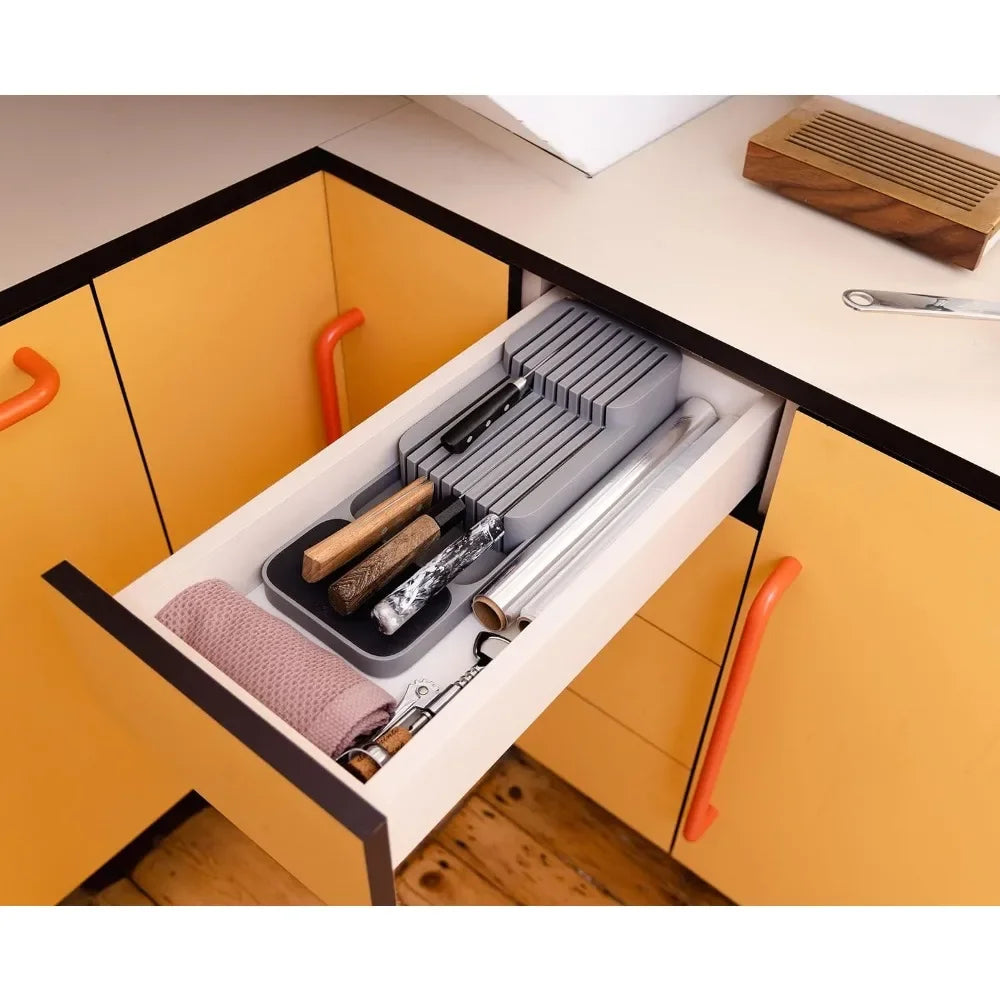 Kitchen Drawer Knife Organiser Tray | 9-Slot 2-Level Block Rack | Holds Up to 18 Knives