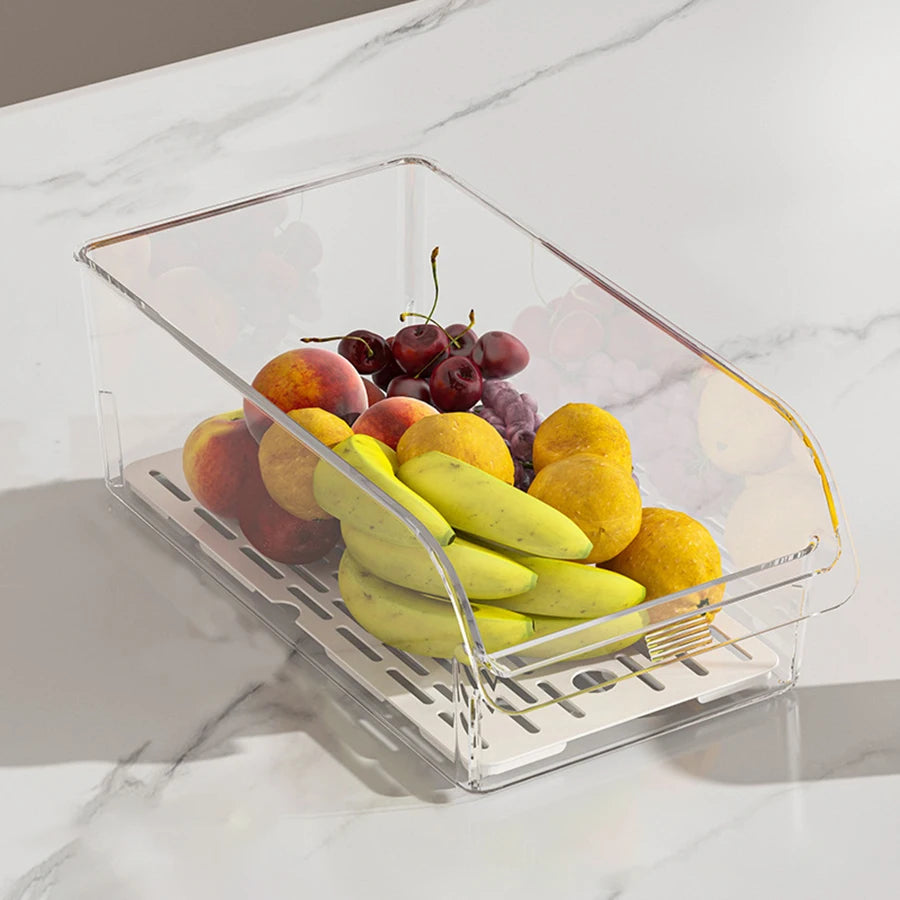 Clear Fridge Organiser Bin | Refrigerator Storage Container for Fruit, Veg, Food & Drinks