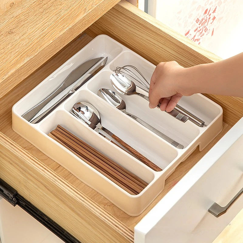 Adjustable Kitchen Drawer Organiser with Sliding Dividers | Cutlery, Knife & Utensil Tray