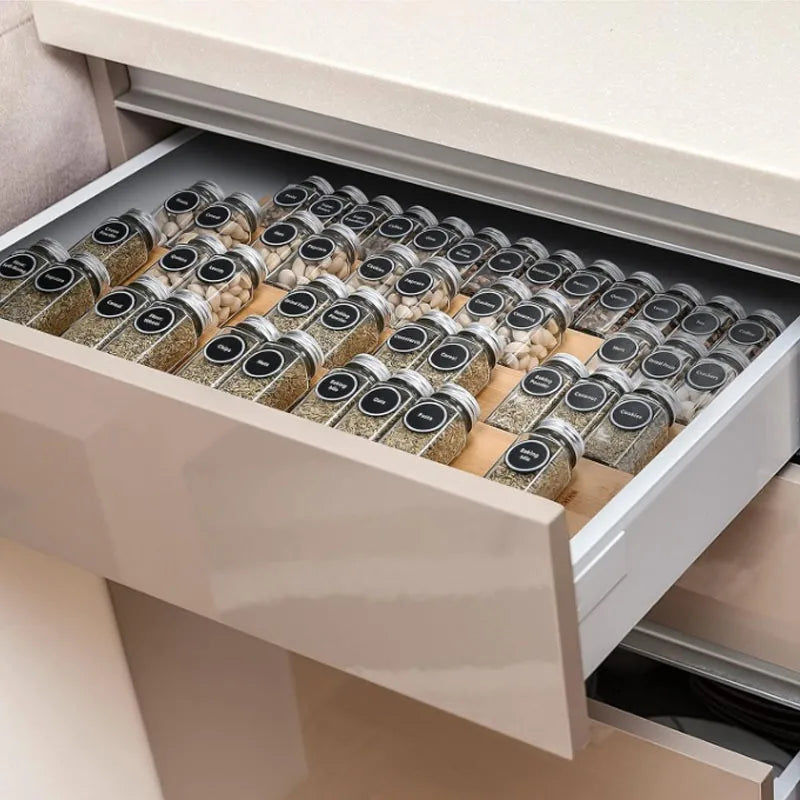 Bamboo Spice Rack Tray | Adjustable Multi-Layer Kitchen Countertop & Drawer Organiser