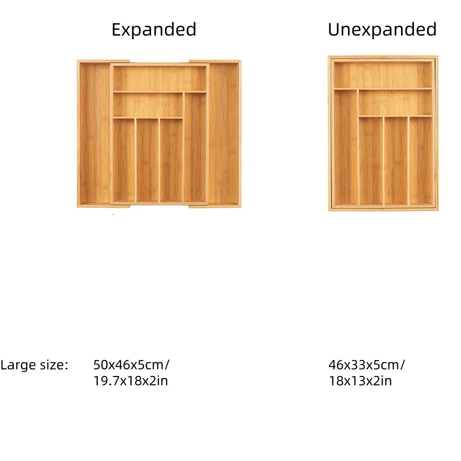 Bamboo Expandable Silverware & Cutlery Drawer Organiser | Adjustable Kitchen Utensil Tray