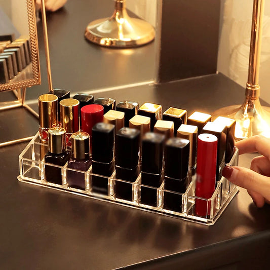 Clear 12-Grid Lipstick Stand & Makeup Organiser | Cosmetic Display Holder for Vanity