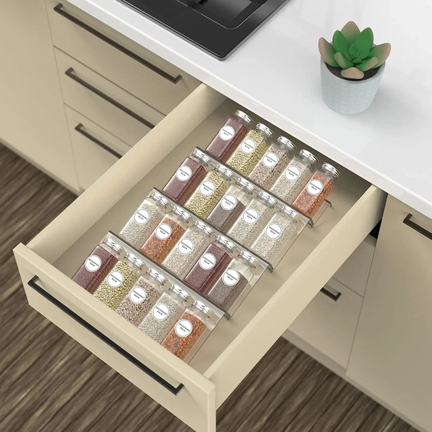 Acrylic Spice Drawer Organiser Tray | Expandable Seasoning Rack | 1, 2 or 4 Pack