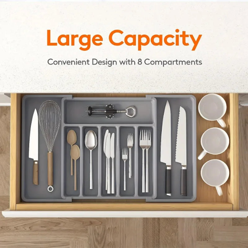 Acrylic Adjustable Cutlery Drawer Organiser with Dividers | Spoon & Knife Tray
