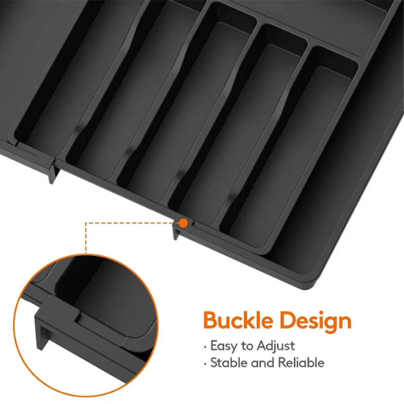 Acrylic Adjustable Cutlery Drawer Organiser with Dividers | Spoon & Knife Tray