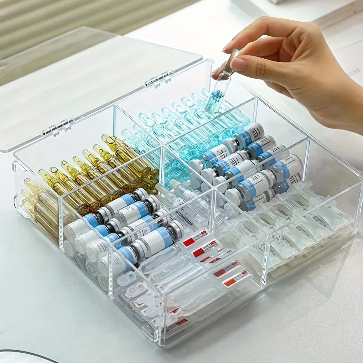 Clear 6-Grid Cosmetics & Jewellery Storage Box | Desktop Vanity & Dressing Table Organiser