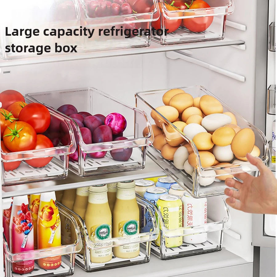 Clear Fridge Organiser Bin | Refrigerator Storage Container for Fruit, Veg, Food & Drinks