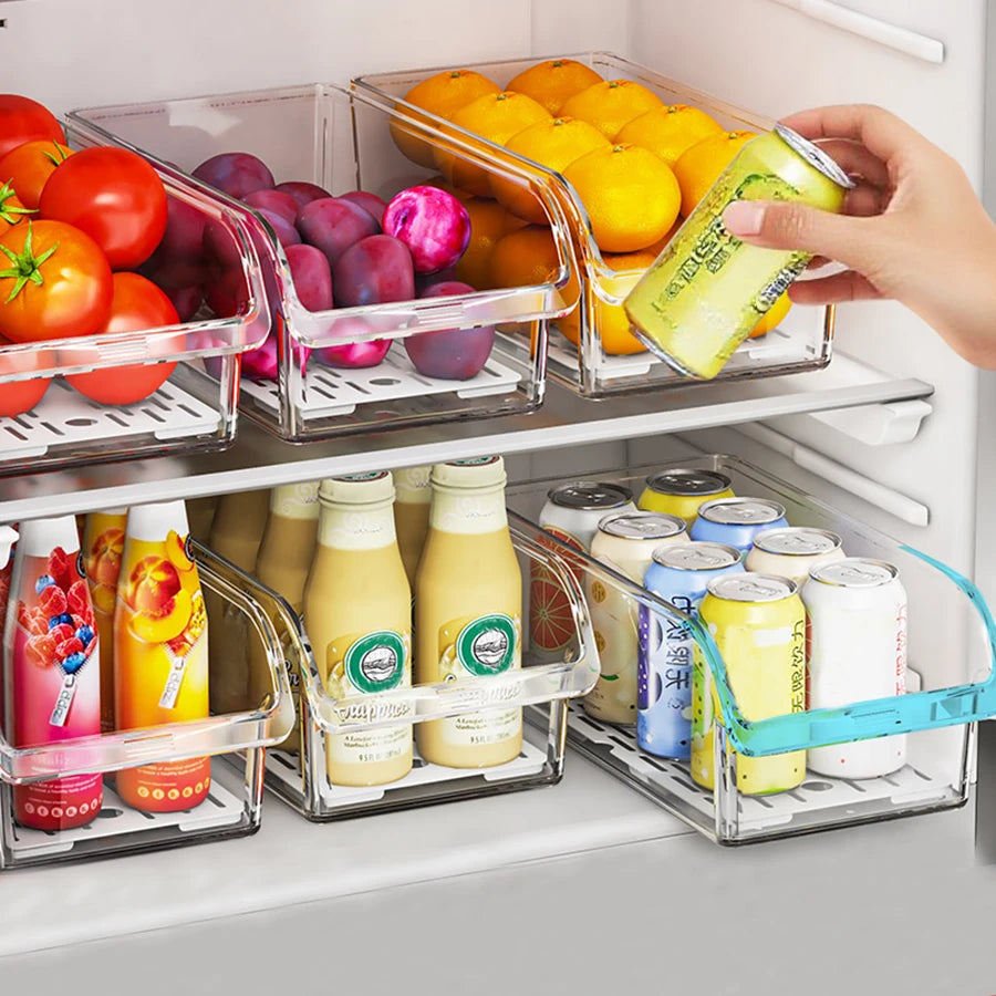 Clear Fridge Organiser Bin | Refrigerator Storage Container for Fruit, Veg, Food & Drinks
