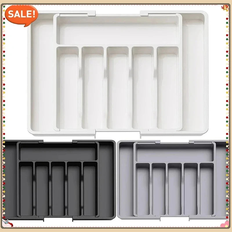 Acrylic Adjustable Cutlery Drawer Organiser with Dividers | Spoon & Knife Tray