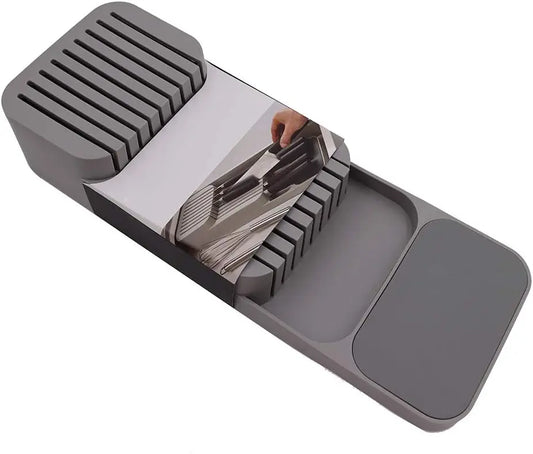 Kitchen Drawer Knife Organiser Tray | 9-Slot 2-Level Block Rack | Holds Up to 18 Knives
