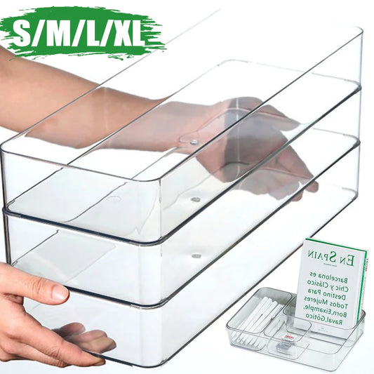 Clear Drawer Organiser Storage Bin | Desk, Cosmetic, Kitchen & Bathroom Tidy