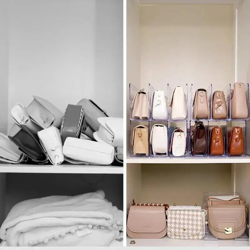 Clear Acrylic Handbag Organiser with Customisable Dividers | Transparent Modular Shelf