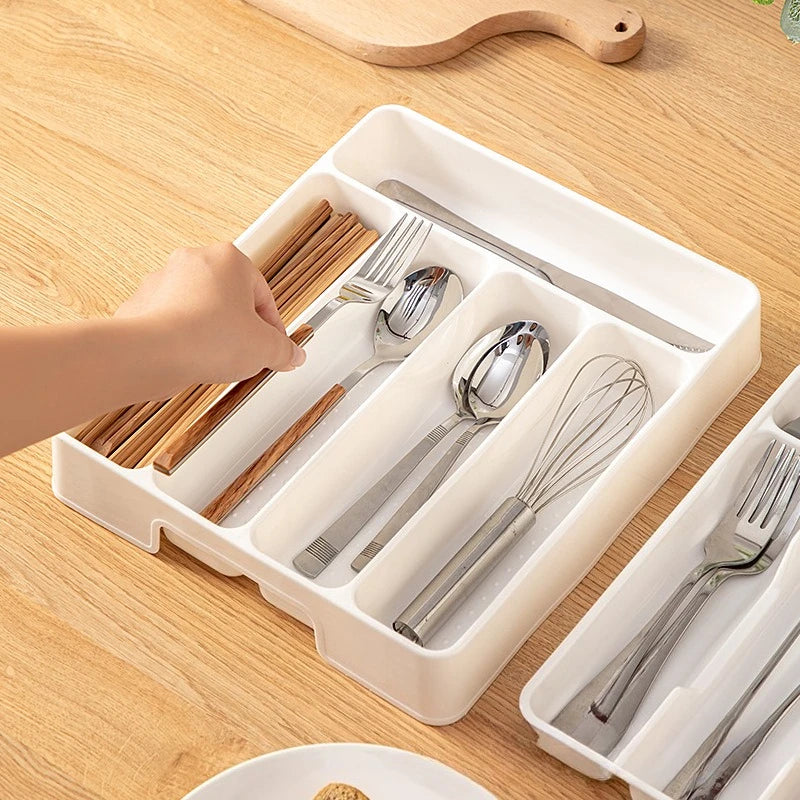 Adjustable Kitchen Drawer Organiser with Sliding Dividers | Cutlery, Knife & Utensil Tray