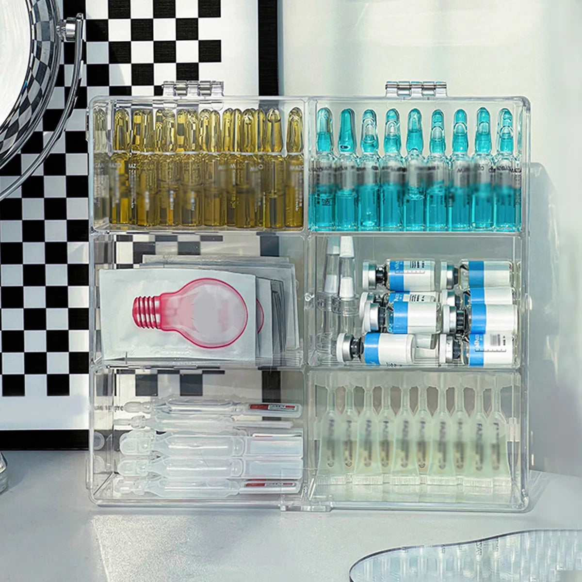 Clear 6-Grid Cosmetics & Jewellery Storage Box | Desktop Vanity & Dressing Table Organiser