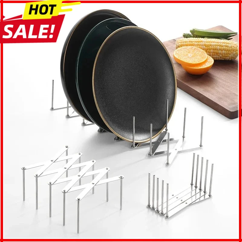 Foldable Stainless Steel Dish Drain Rack | Adjustable Plate, Cup & Dinnerware Drying Stand