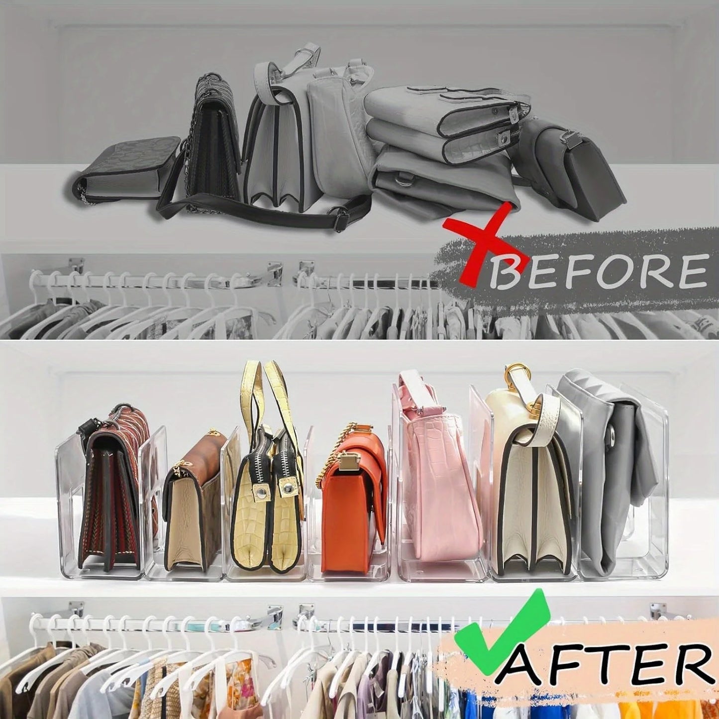 Clear Acrylic Handbag Organiser with Customisable Dividers | Transparent Modular Shelf