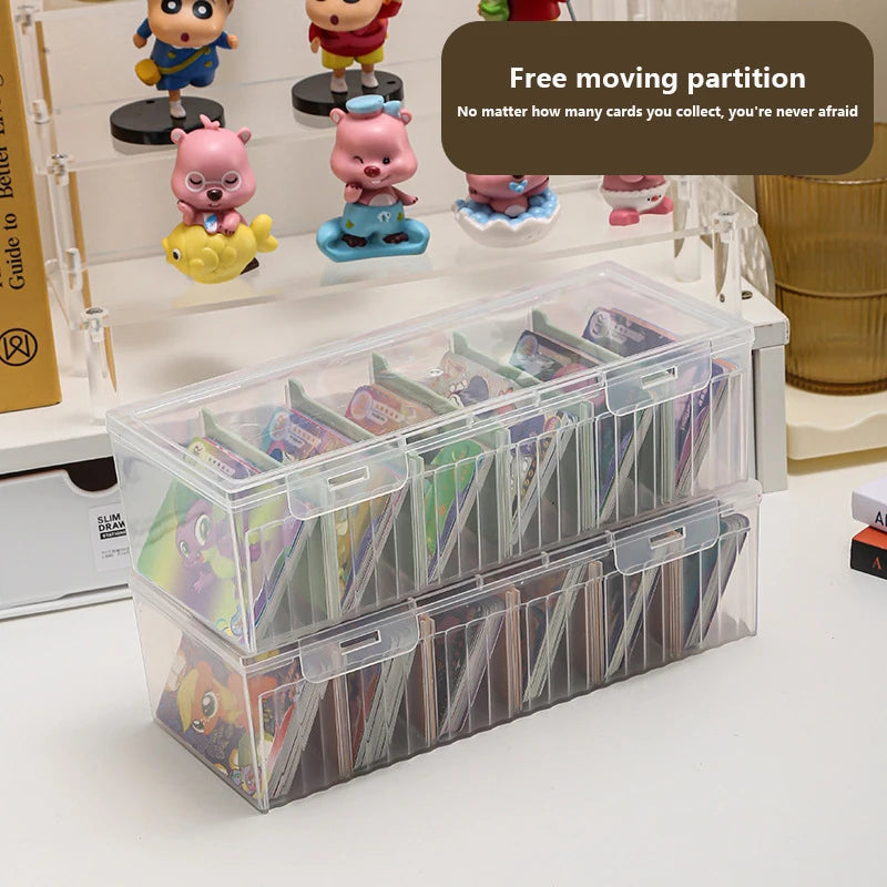 Clear Plastic Card Storage Box with Adjustable Dividers | Holds 550+ Game & Trading Cards