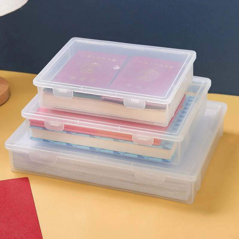 Clear Plastic Document & Storage Organiser Box | A4 Home & Office Supplies Tidy