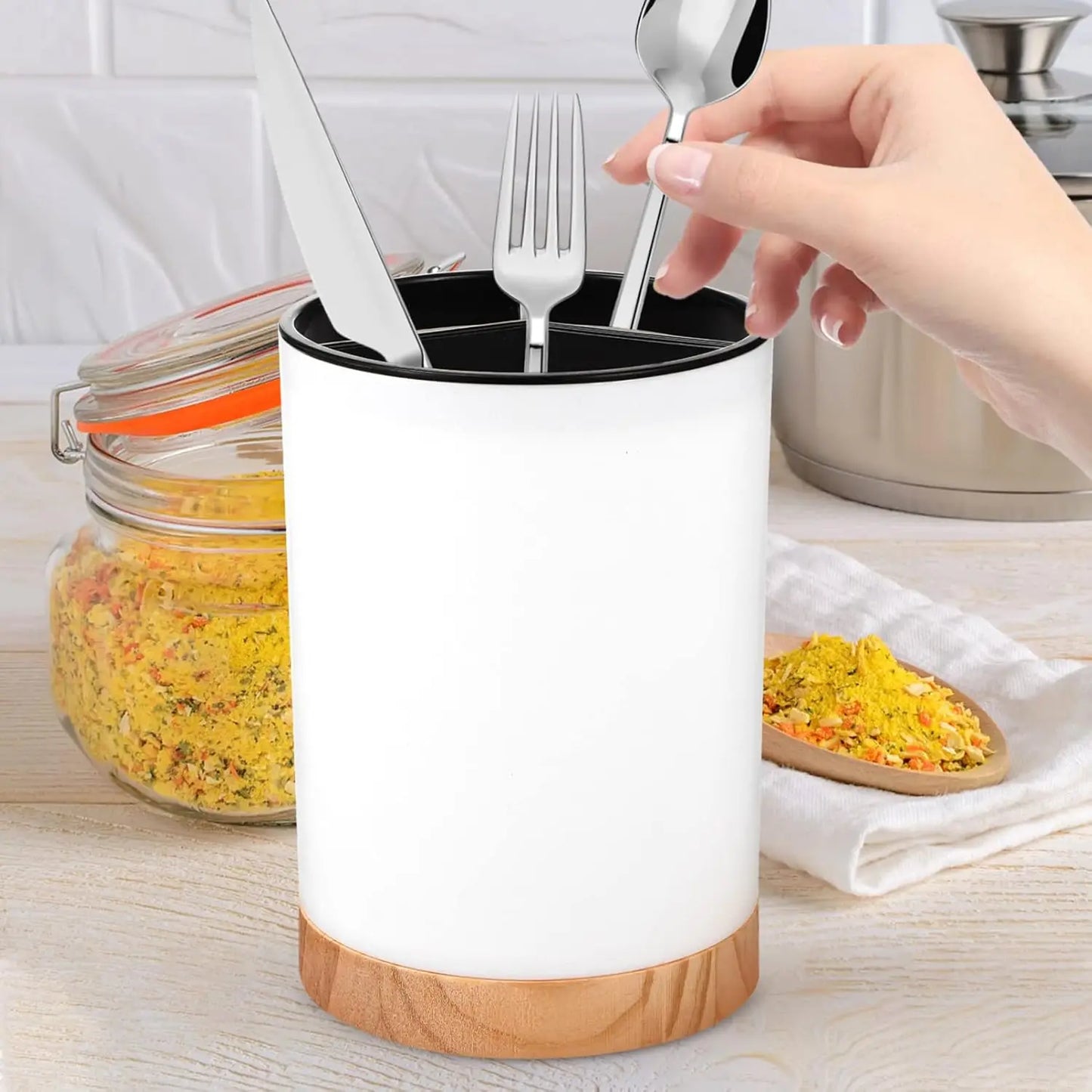 Countertop Kitchen Utensil Holder with Drainage | Spoon, Chopstick & Cutlery Organiser