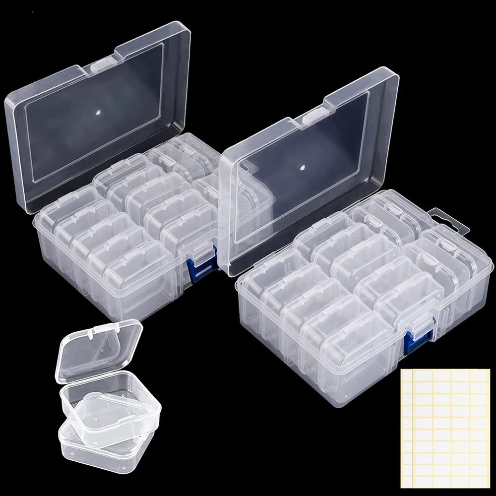 Mini Clear Compartment Storage Box with Hinged Lid | Beads, Jewellery & Small Parts Organiser