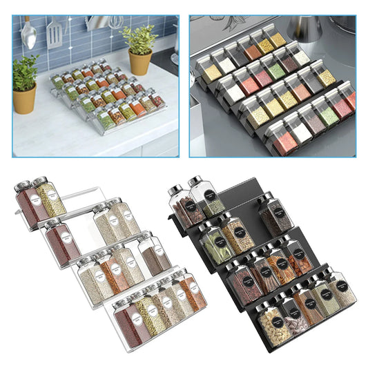 4-Tier Expandable Acrylic Spice Rack | Drawer Seasoning Bottle Organiser