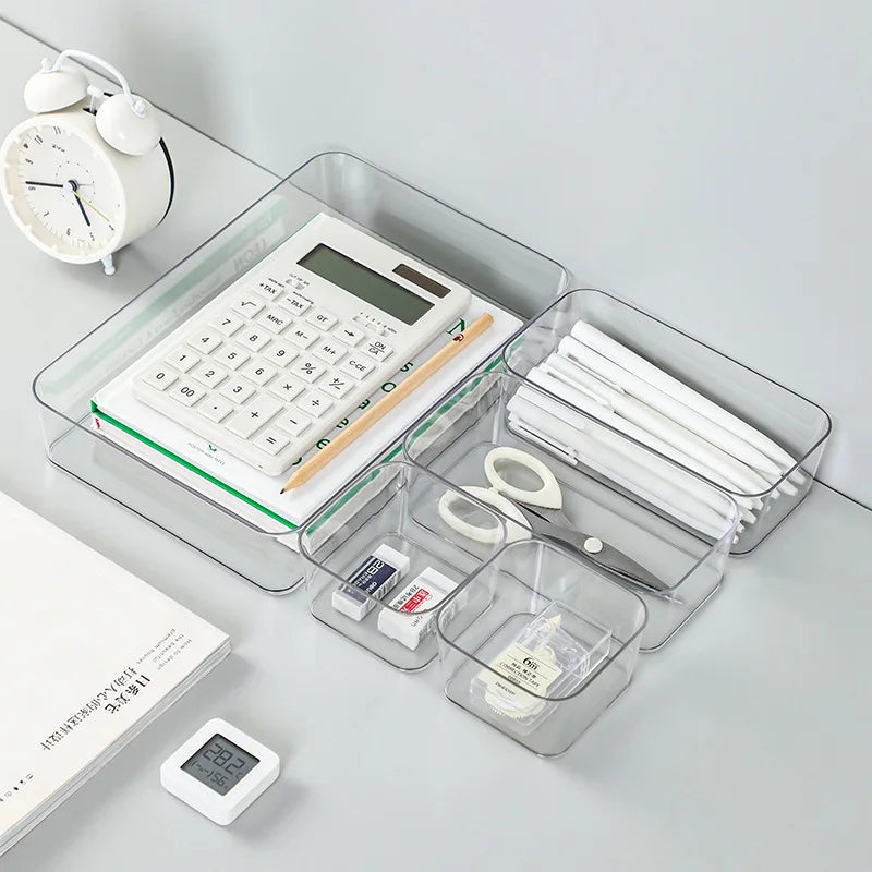 Clear Drawer Organiser Storage Bin | Desk, Cosmetic, Kitchen & Bathroom Tidy
