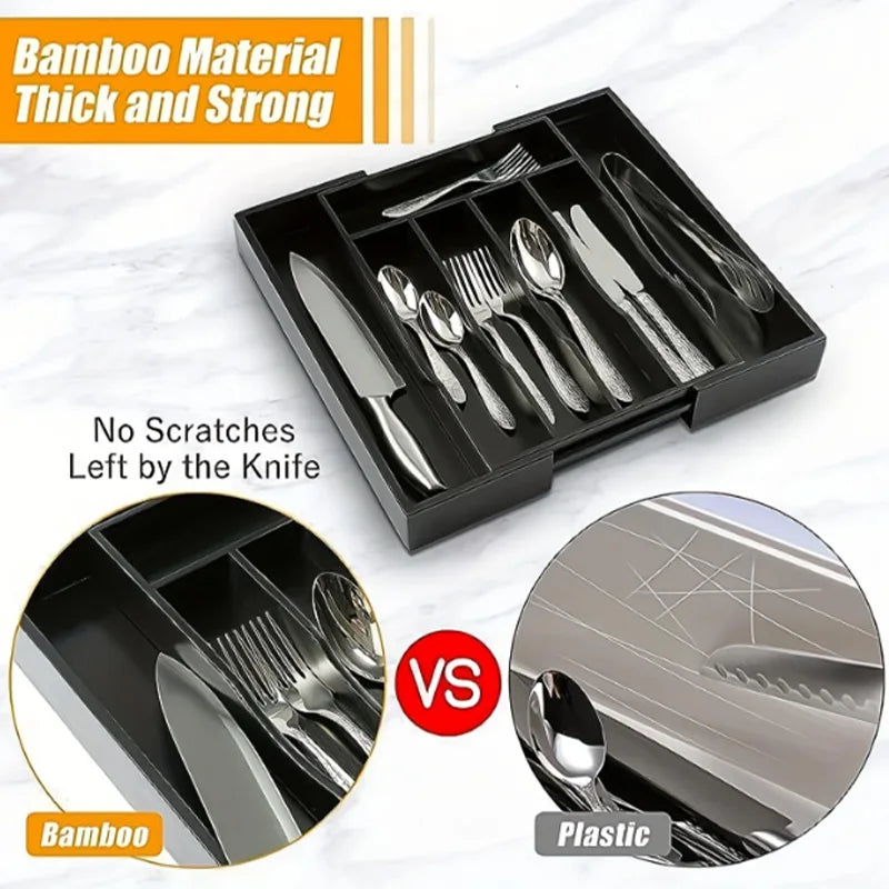 Acrylic Adjustable Cutlery Drawer Organiser with Dividers | Spoon & Knife Tray