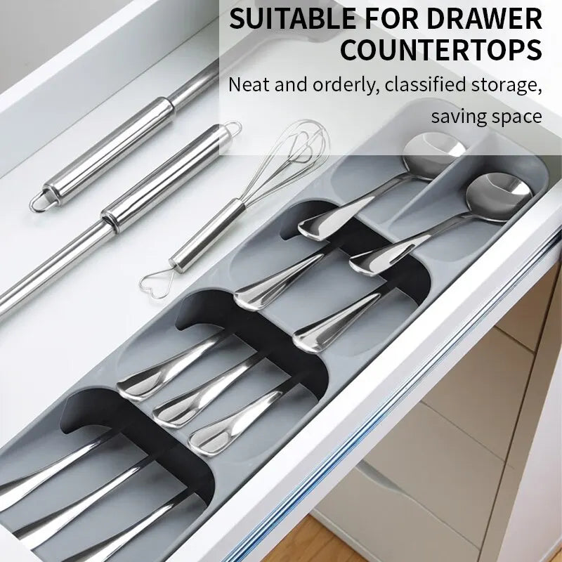 Kitchen Drawer Cutlery Storage Tray | Knife, Spoon, Fork & Spice Bottle Organiser