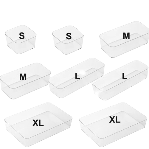 Clear Acrylic Drawer Organiser Box Set | Jewellery, Makeup & Desktop Storage