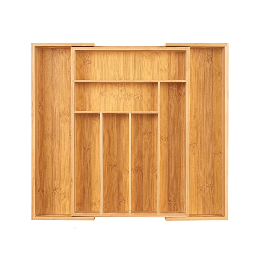 Bamboo Expandable Silverware & Cutlery Drawer Organiser | Adjustable Kitchen Utensil Tray