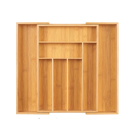 Bamboo Expandable Silverware & Cutlery Drawer Organiser | Adjustable Kitchen Utensil Tray