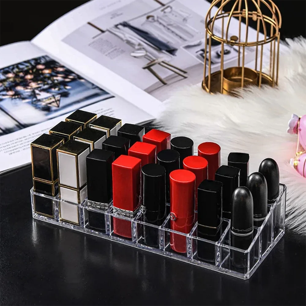 Clear 12-Grid Lipstick Stand & Makeup Organiser | Cosmetic Display Holder for Vanity